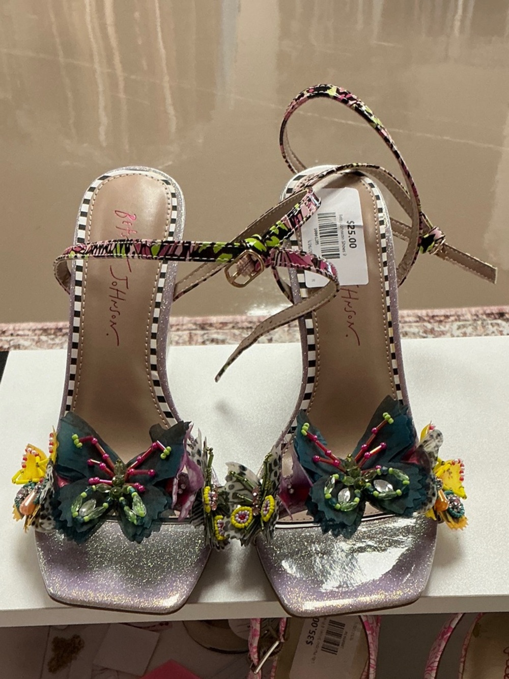 Betsey Johnson Multicolor Jeweled Butterfly Ankle-Strap Heels